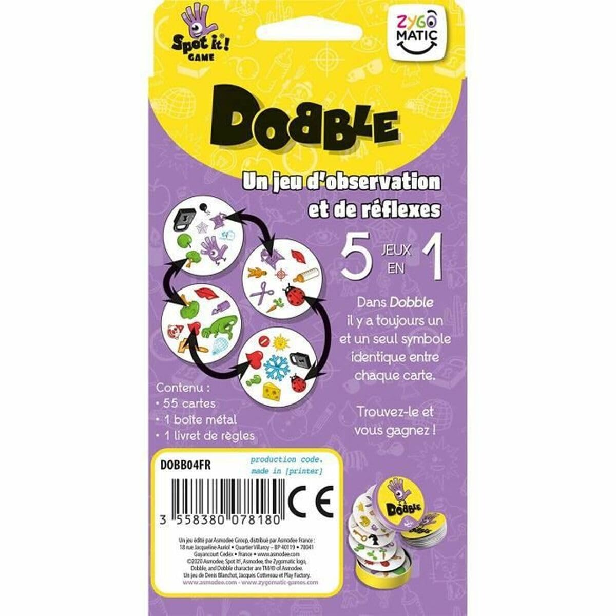 Dobble Classic (Edition 2021), Asmodee, Jeu de société, Jeu de cartes, Jeu d'observation, Red, Blue, Yellow and White - Image 2