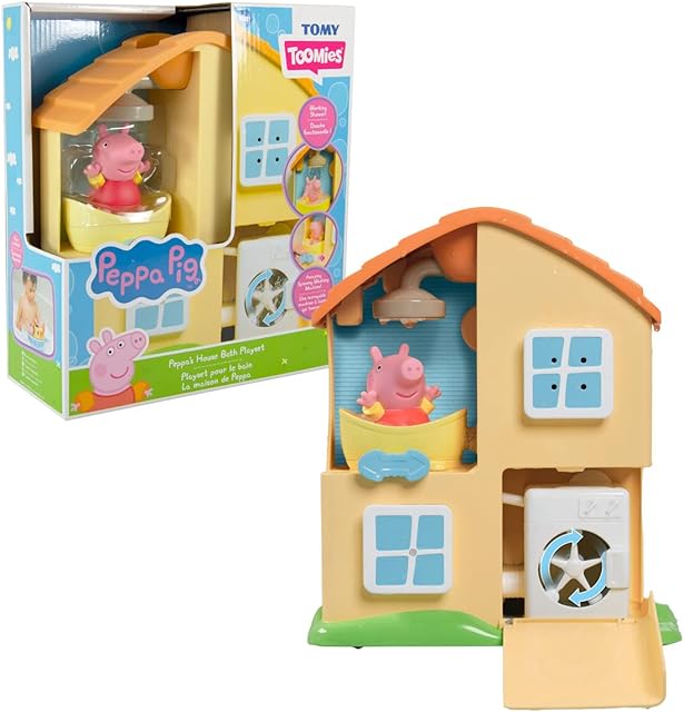 Toomies TOMY Peppas House Bath Playset Peppa Pig Toy Window Sprinklers and Washing Machine - Working Shower and Tub Kids Aged 18 Months and Above, Multicolor