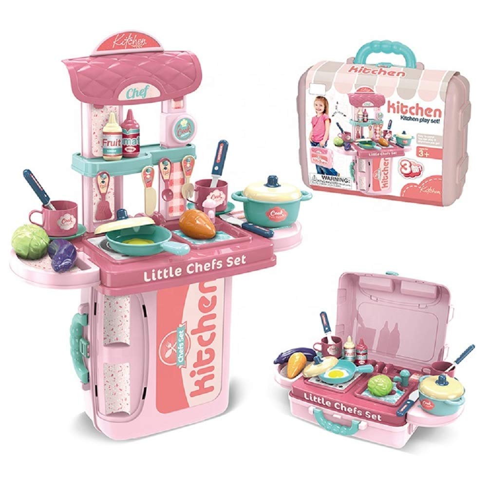AR Group 3 in 1 Kitchen Cooking Pretend Play Set Suitcase Toy, Gift for Boys Girls 3-8 Years Old Kids Great Gift
