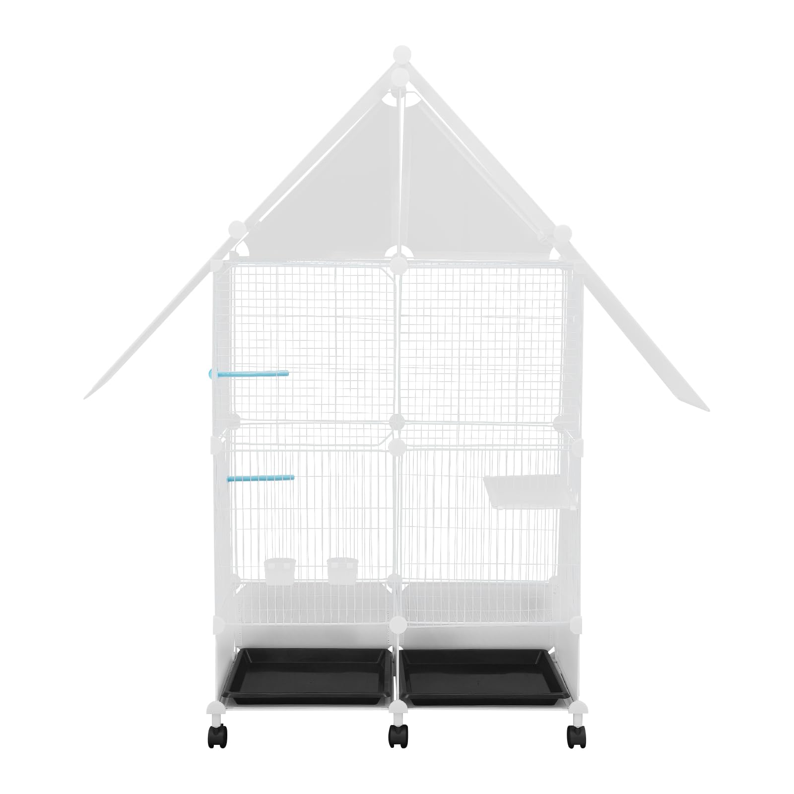 Jaula grande para pájaros con ruedas, jaula para periquitos, juguete con comedero y agua, pequeña puerta antiescape, para cría de aves domésticas en interiores y exteriores (blanco, 2º piso)