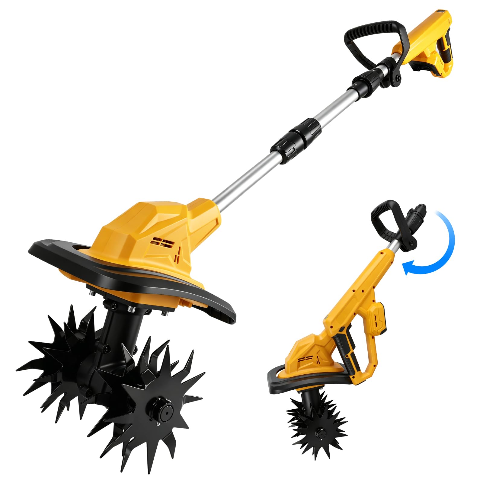 Baqueta de suelo con batería compatible con batería Dewalt de 20 V, plegable, con 22 cm de ancho de trabajo, 17 cm de profundidad de trabajo, sin escobillas, motoazada eléctrica para pequeños bancales