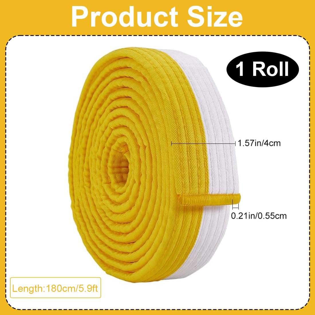 Cinturón de judo de 180 cm,deportes de karate,cinturón profesional de taekwondo y aikido, cinturón de tela gruesa para niños (Amarillo y blanco)