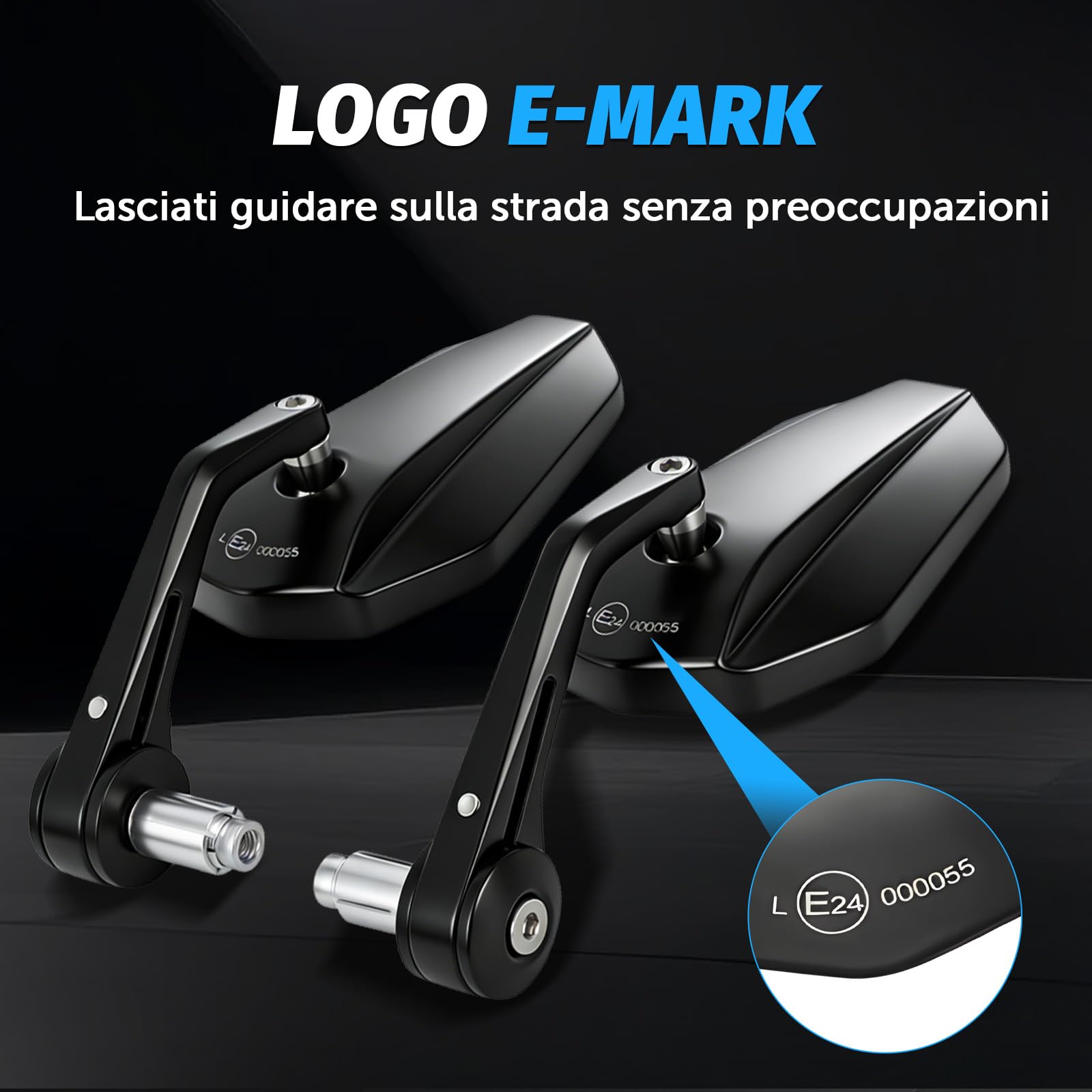 BIUGERCN Specchietti Manubrio Moto Omologati E-MARK – Regolazione 360°, Vetro Convesso Antiriflesso, Impermeabile