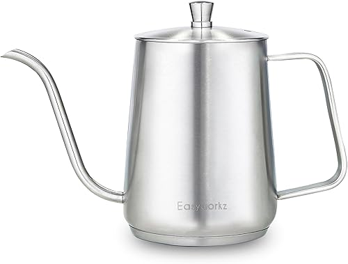 Miniatura 10 de Easyworkz Gage - Hervidor de café con cuello de cisne de 20 onzas, acero inoxidable, boquilla larga y estrecha, color plateado