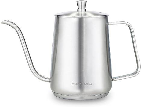 Easyworkz Gooseneck Pour Over Coffee Kettle 30 fl oz Stainless Steel Hand Drip Coffee Pot With Long Narrow Spout, Suitable for Induction Cookers, Silver