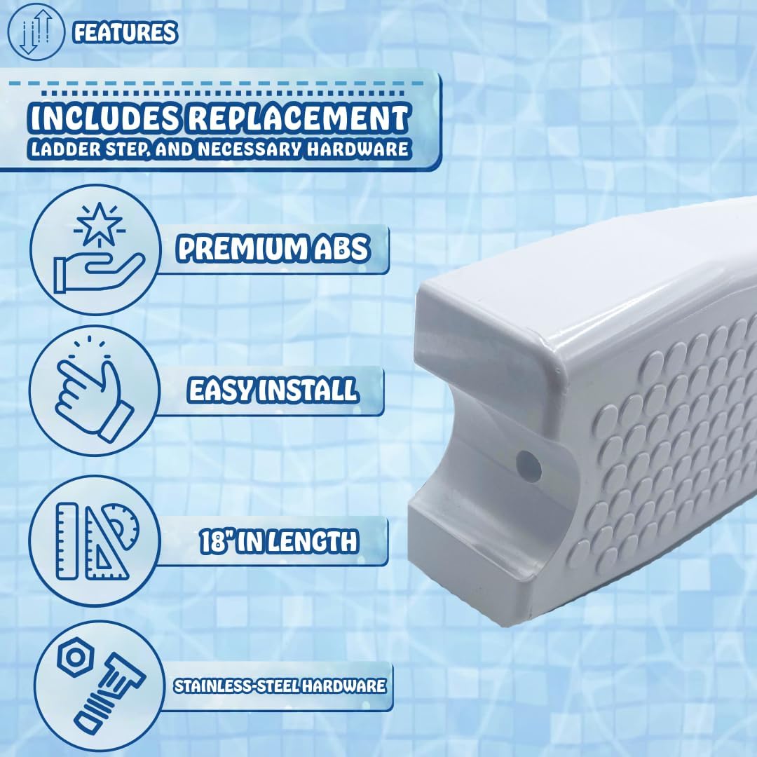 Poolzilla 3 Pack 18' Pool Ladder Step, Universal Replacement Ladder Steps, Heavy-Duty ABS Plastic, White