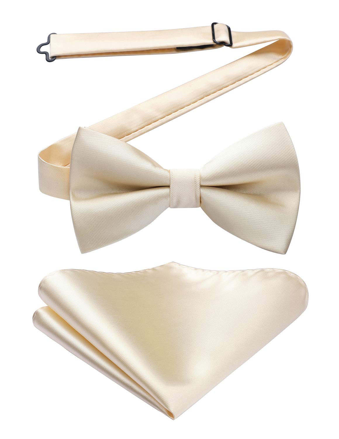 HISDERNBow Ties for Men Solid Color Pre-Tie Bow Tie and Pocket Square Set Classic Formal Tuxedo Bowties for Wedding Party