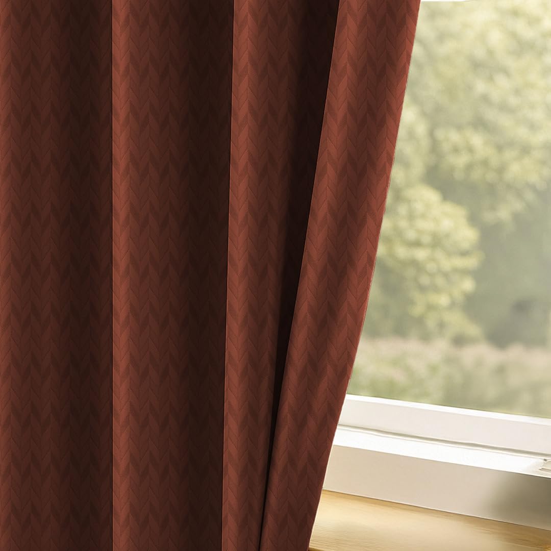 LINENWALAS 100% True Blackout Curtains 8 Feet Long - 1 Panel Curtain, Herringbone Embossed Design Complete Light Block, Thermal Insulated & Noise Reducing Room Darkening Curtains (Furniture Brown)