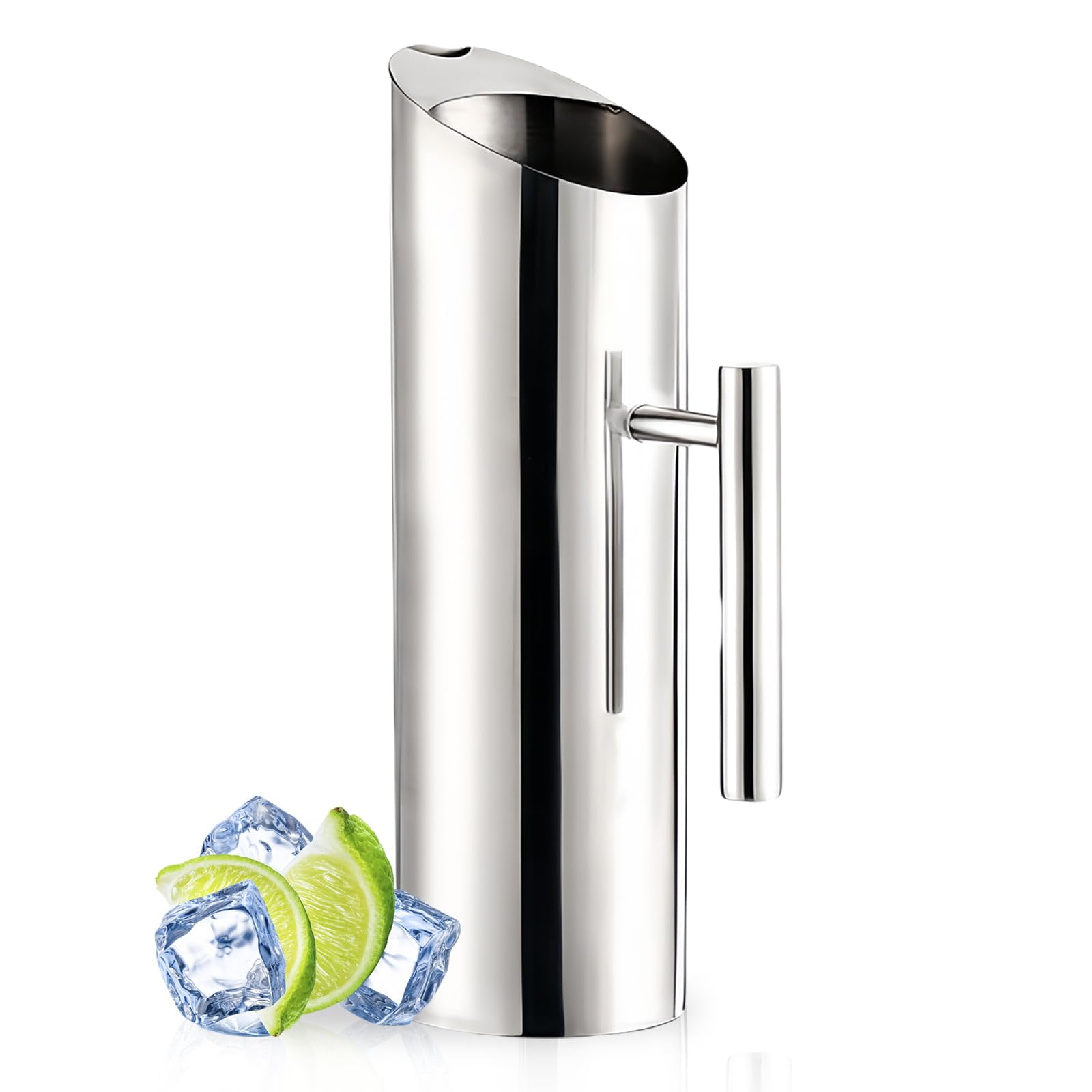 Stainless Steel Water Pitcher Water Jug with Handle & Ice Guard - Silver Carafe for Hot & Cold Water, Beverages, Tea, Milk, Juice, Wine, Cocktail - Home, Kitchen, Hotel Use (1.5L/50oz)