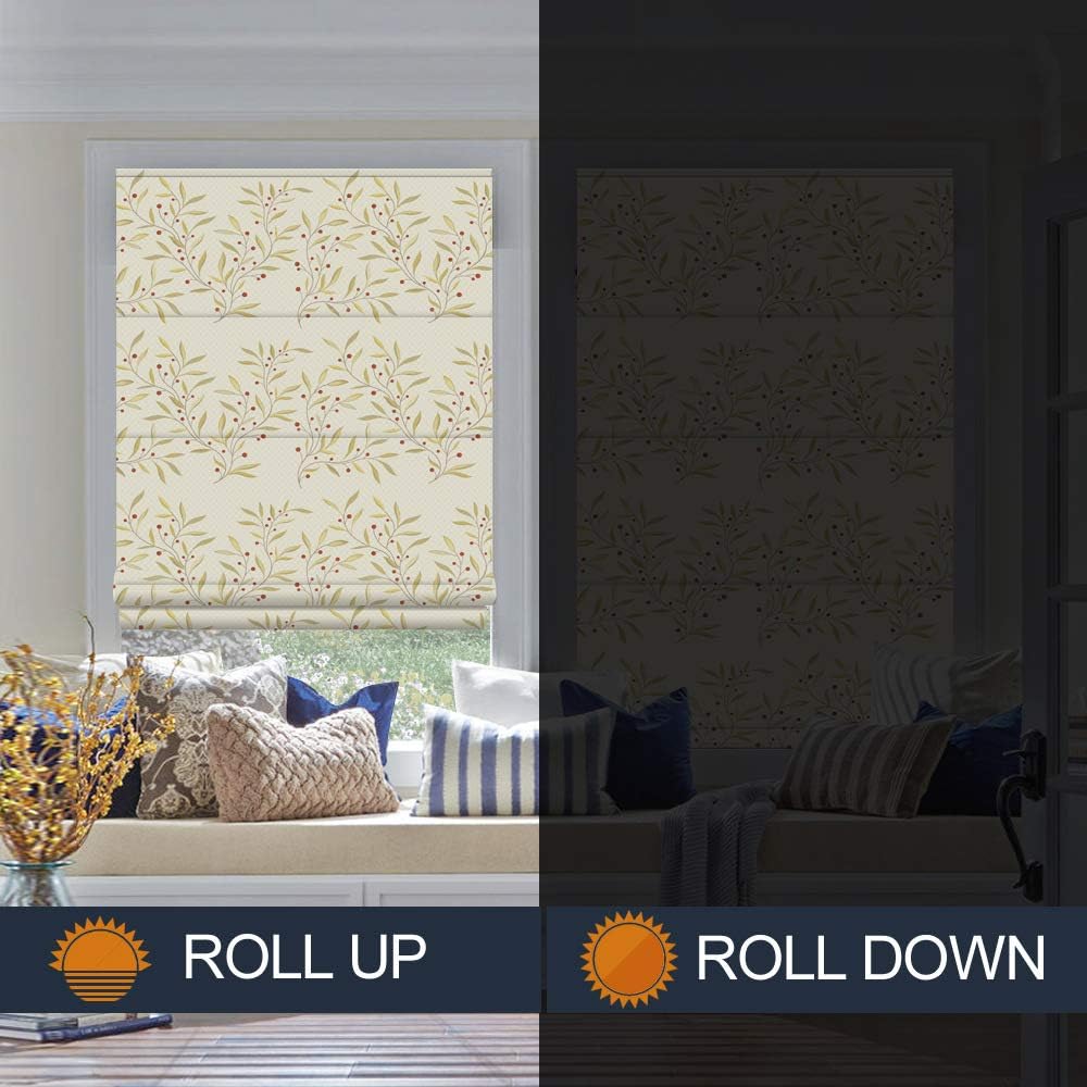 Cordless Roman Shades Window Blinds,Yellow Leaf Premium Blackout Roman Window Shades,Custom Washable Fabric Roman Shades for Windows,Doors,French Doors,Kitchen Windows (1 Piece)