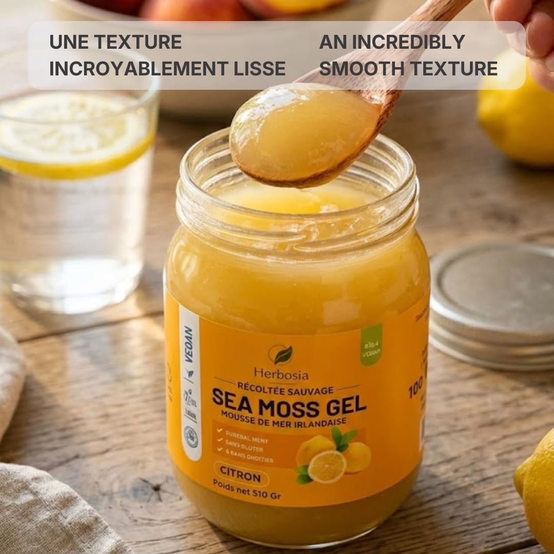 Sea Moss Irisches Gel, 100 % natürlich, wildes Meermoos, vegan, cremige Textur, 510 g (Zitrone)