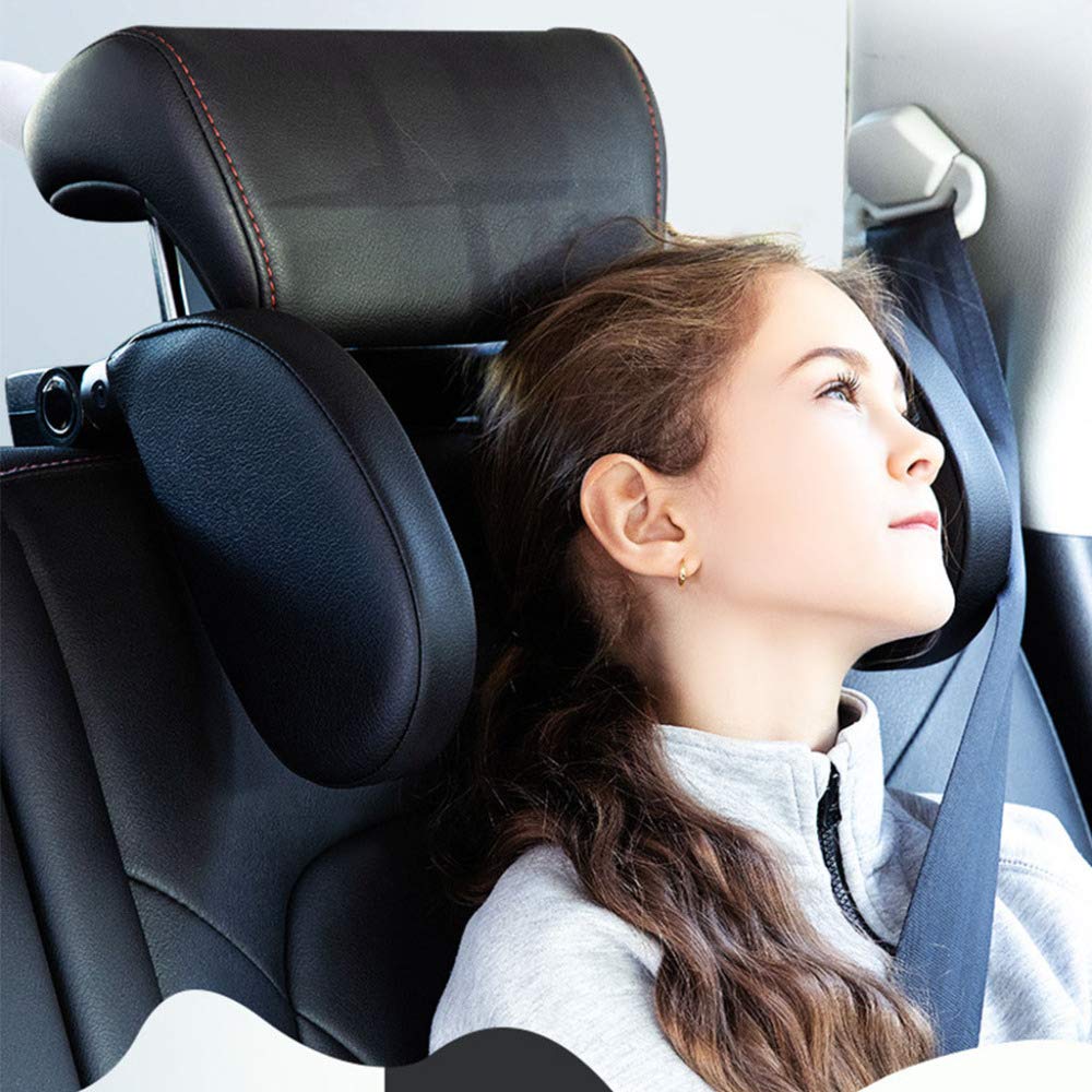 ZXCVB Cuscino Poggiatesta per Seggiolino Auto Poggiatesta da Viaggio per Auto Regolabile in Pelle PU per Testa E Supporto per Collo per Dormire in Viaggio,Black-Headrest