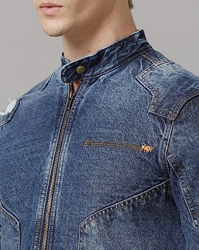 Image of Slim Fit Men's Denim Biker Jacket