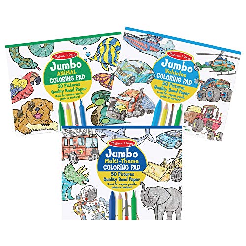 Melissa & Doug Jumbo Coloring Pad 3 - Pack (Space, Sports, Animal, Vehicles)