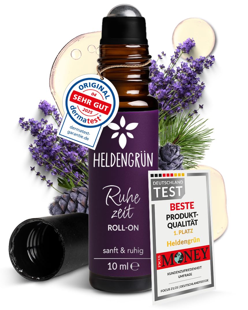Heldengrün® BIO Roll-On "Ruhezeit" [100% NATURREIN] Anti-Stress Duft - Dermatologisch getestet - Stressfrei Roll On mit Bio-Lavendel & Zirbe - 2-in-1: Duft & Pflege