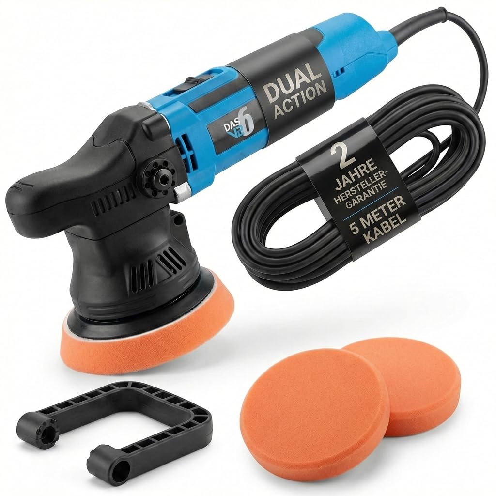 V2 Exzenterpolierer Auto 650 W – Dual Action Poliermaschine mit 6 Geschwindigkeitsstufen, passend für 13 cm & 15 cm Polierpads, Detailing-Set zur Lackaufbereitung & Kratzerreduzierung