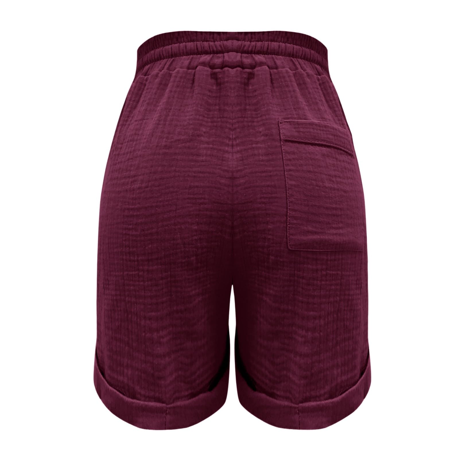 Generisch Short blanc tendance et décontracté pour femme en coton et lin de couleur unie avec taille élastique