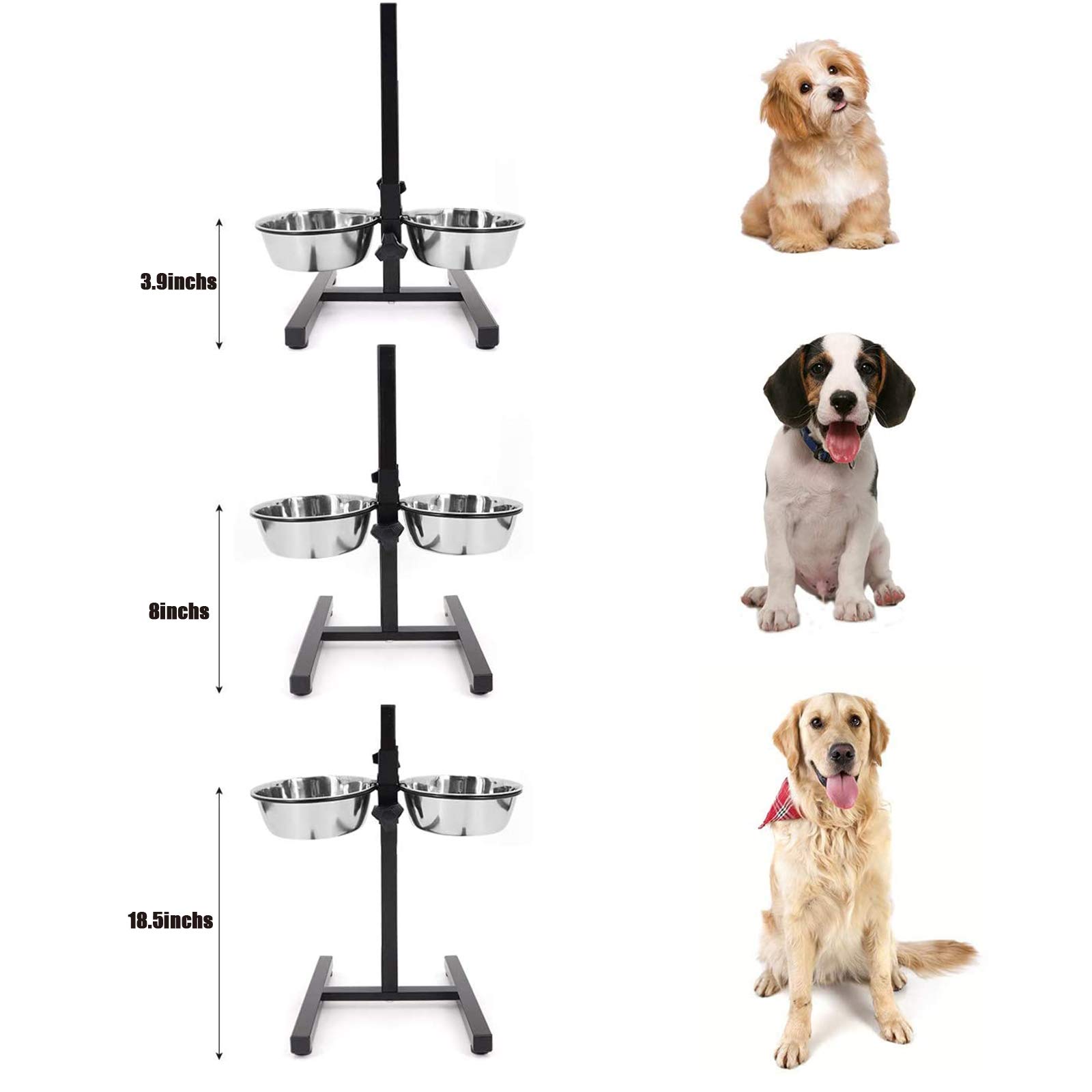 Cuencos para Perros, Ajustables, Elevados, Dobles De Acero Inoxidable, para Perros, Comederos para Perros Elevados, Soporte De Alimentación con 2 Comederos para Comida/Agua, Comedero