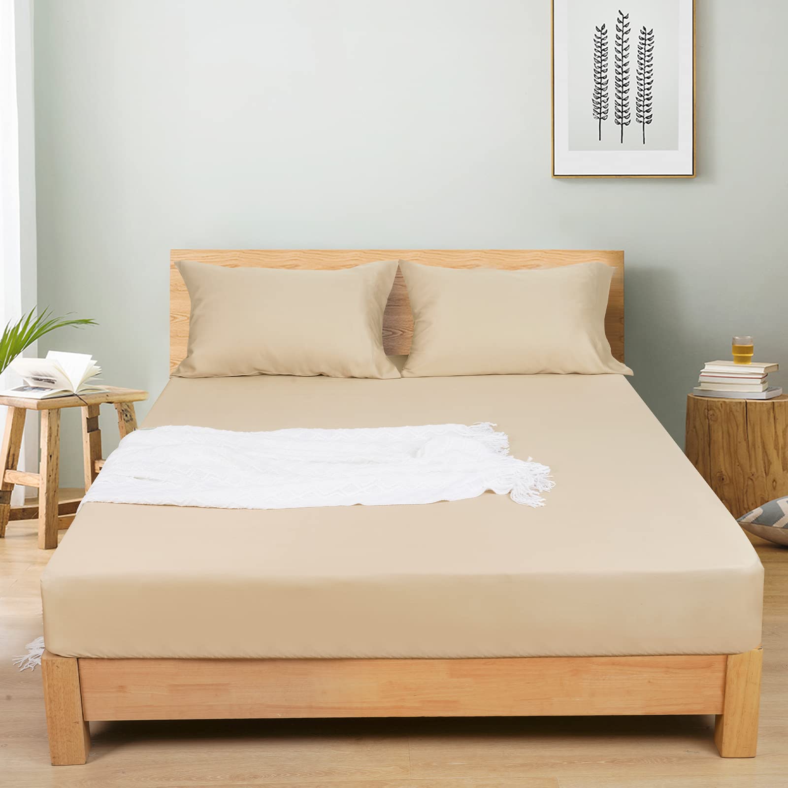 David's Home 100% Rayon Derived from Bamboo Cooling Fitted Sheet, 16