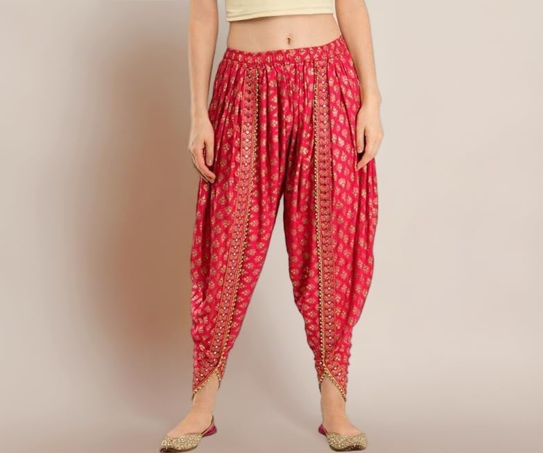 Women Printed Cotton/Rayon Linen Full Length Lace Printed Dhoti/Pant, Patiala Salwar for Women (28 Till 34) Rani