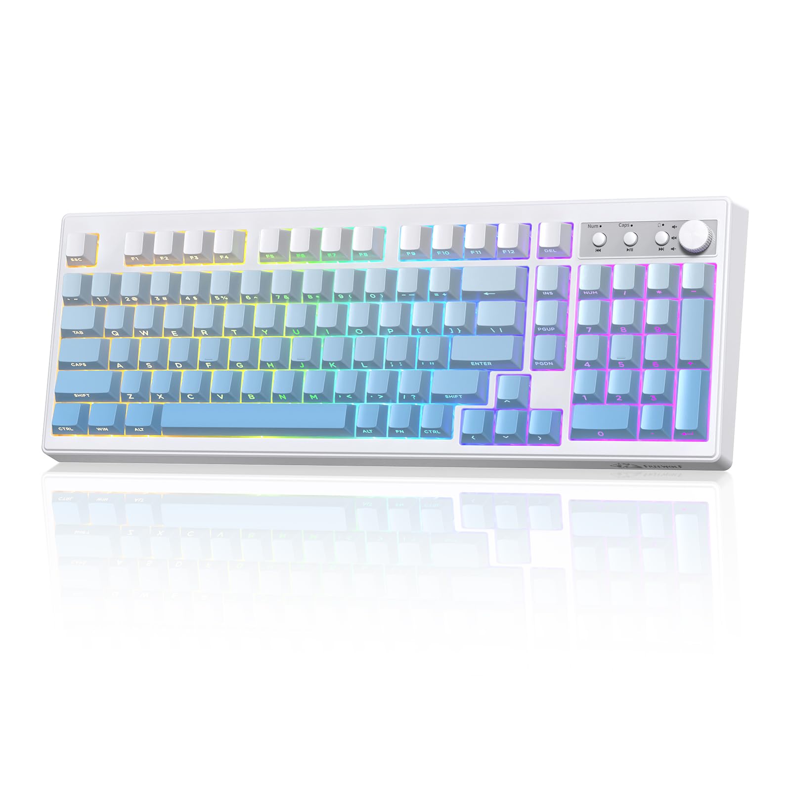 K100 Wireless Gaming Keyboard,99 Keys Tri-Mode BT/2.4GHz/USB-C Creamy Color Keyboard with Number Pad RGB,Media Knob Custom Programmable Computer Keyboards for PC/Mac/Xbox (Blue)