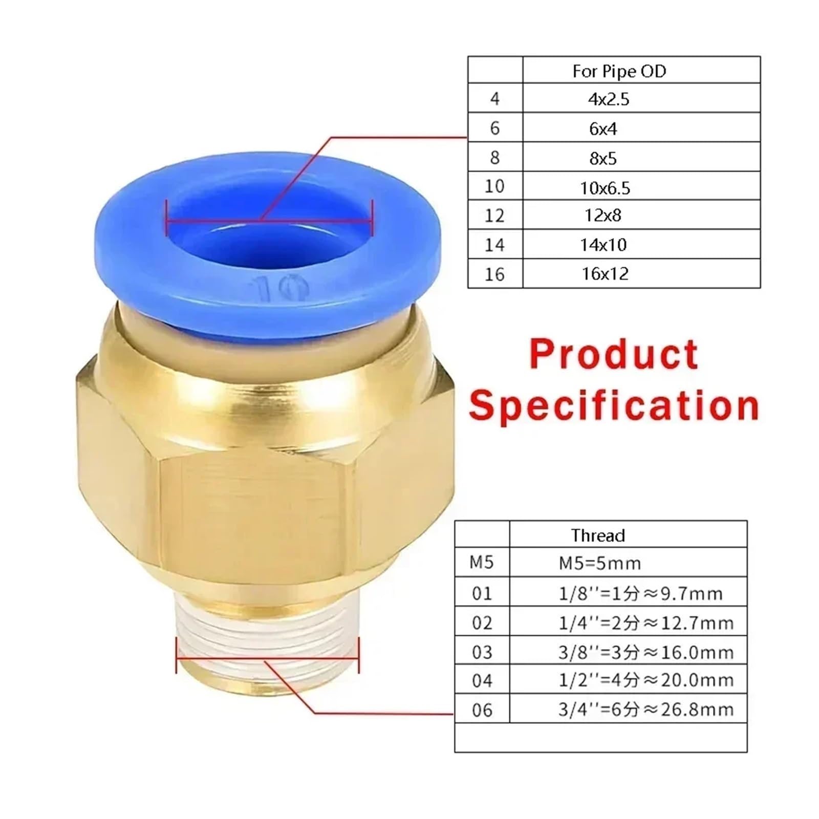 Pneumatische Schlauchverbinder, 20 Stück, 10 mm, 12 mm, 14 mm, 16 mm, M5, 3/4 Zoll, 1/2 Wege (PL (20 Stück)