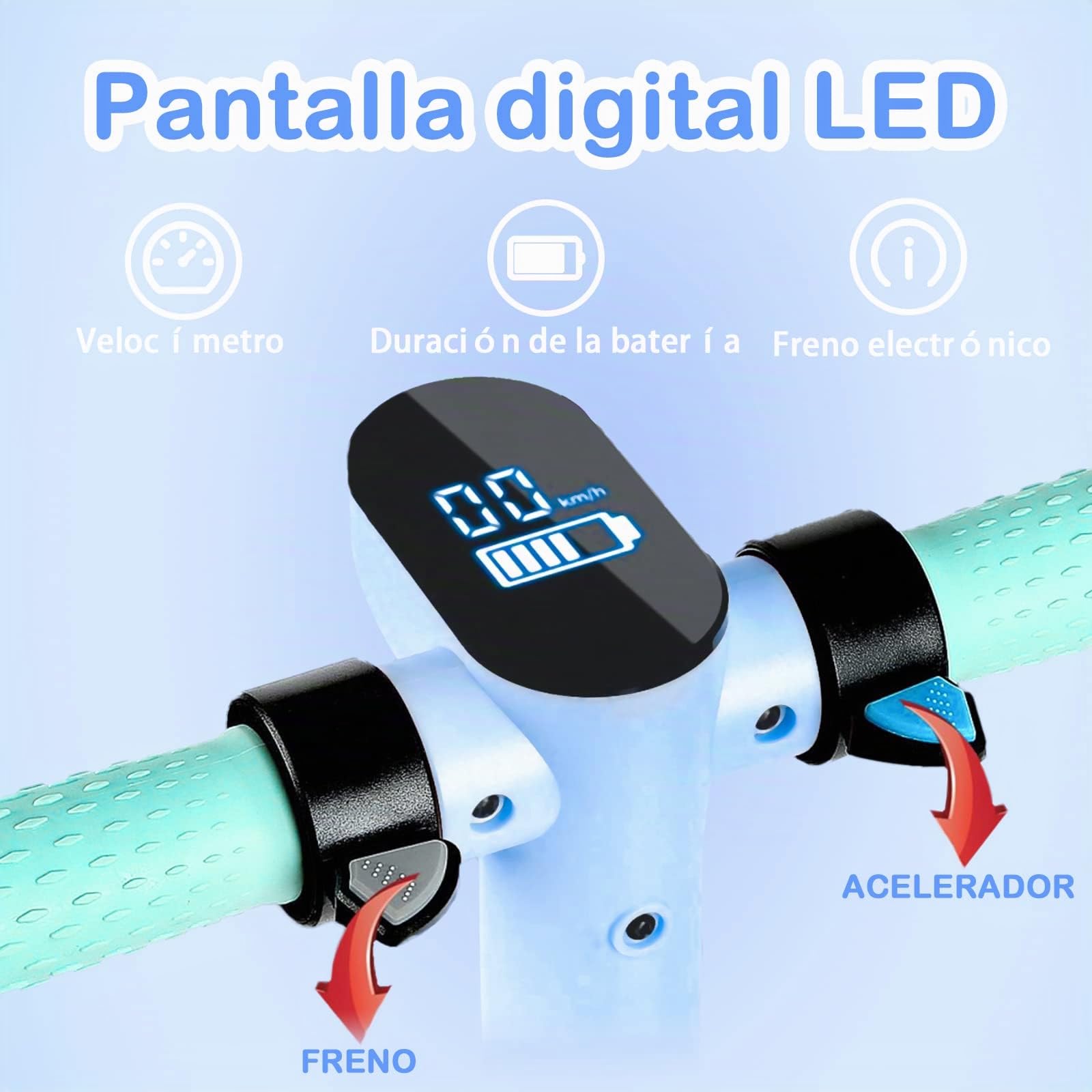 Patinete Eléctrico para niños,Plegable Niños 6 a 12 Años,Patinete Electrico Niño Pantalla LED,Patinetes Electricos Alcance de 5-8 KM,Patinete Niño Luces LED Coloridas (S3-Blue)