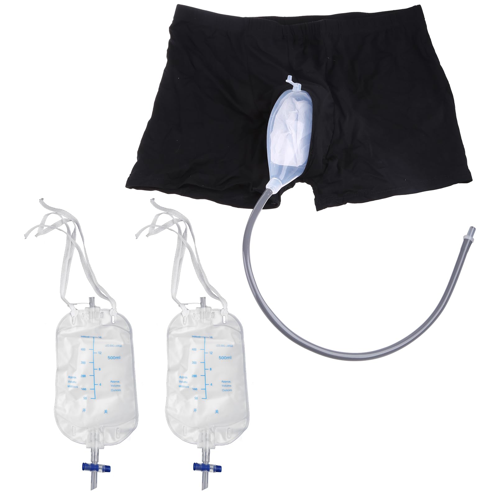 Bolsa de orina masculina reutilizable de silicona para pierna con catéter, pantalones de incontinencia para hombres mayores, pacientes, embudo reutilizable, colector con catéter, bolsa de orinal