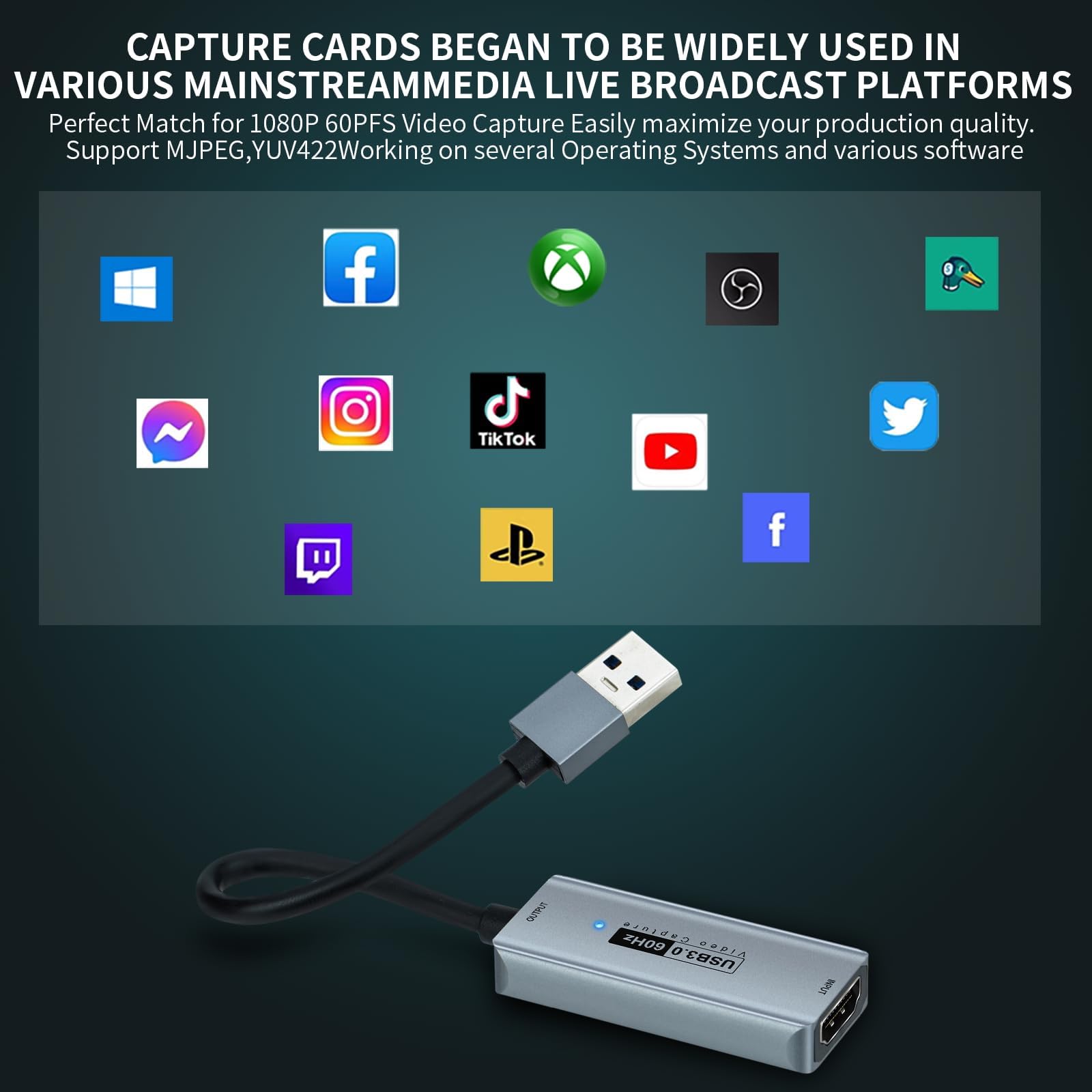 Karta przechwytywania wideo, karta przechwytywania USB 3.0 HDMI na USB C, karta przechwytywania 4K Full 1080P60FPS HD, do systemu Windows Mac OS z regulacją PS4, Switch, Xbox1