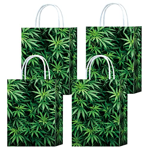 Brattol 16 Pieces Weed Leaves Goodie Bags for Pot Weed Leaf Birthday Party Supplies,Weed Gift Snacks Treat Candy Party Favors Bags with Handles for 420 party favors decorations