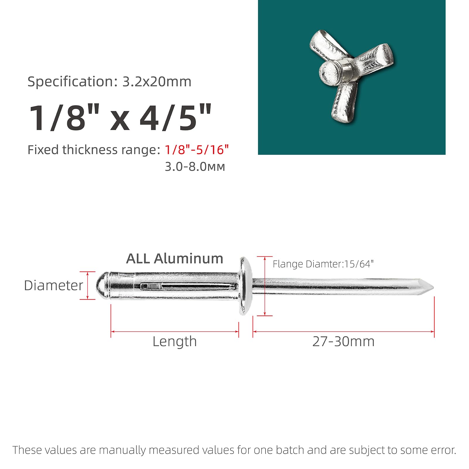 Aluminum Blind Rivets - 100 Pack, Secure Fastening -2
