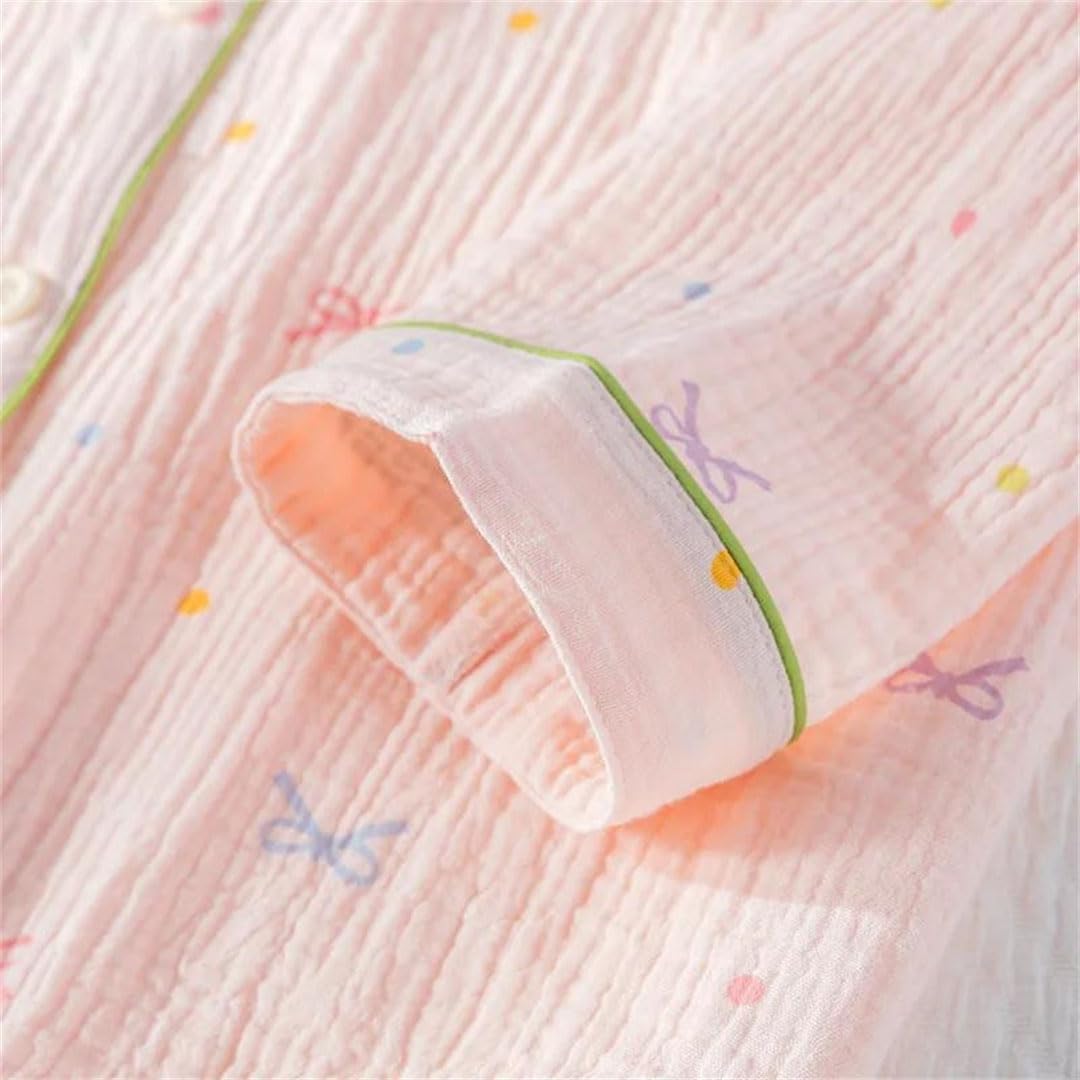 Conjunto de pijama de crepé de algodón para mujer, de manga larga, holgada, de dos piezas