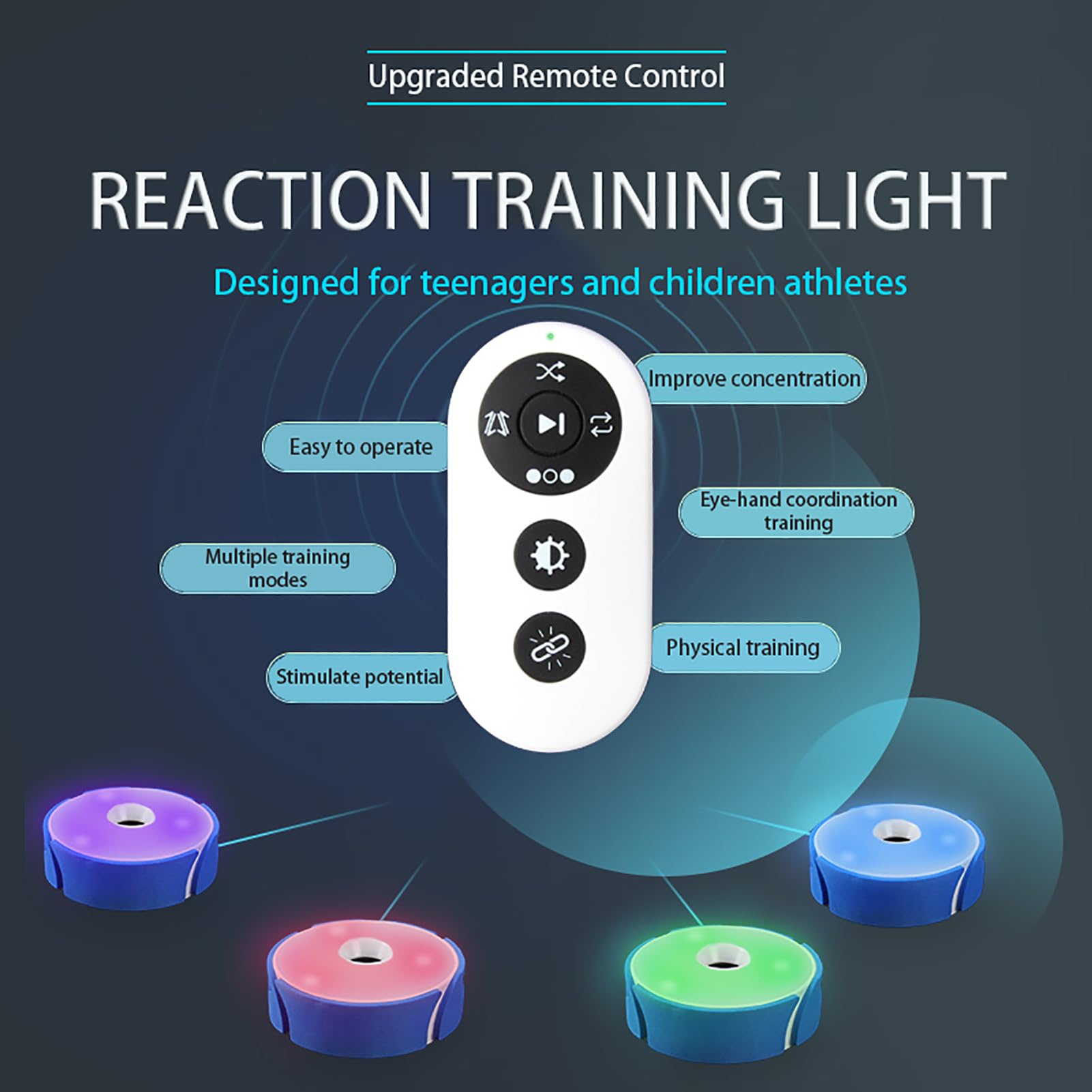 Kit de Entrenamiento de Agilidad con Luces de reacción y Control Remoto para Deportes, Mejora los Tiempos de reacción y la Velocidad para fútbol, ​​Baloncesto y Boxeo