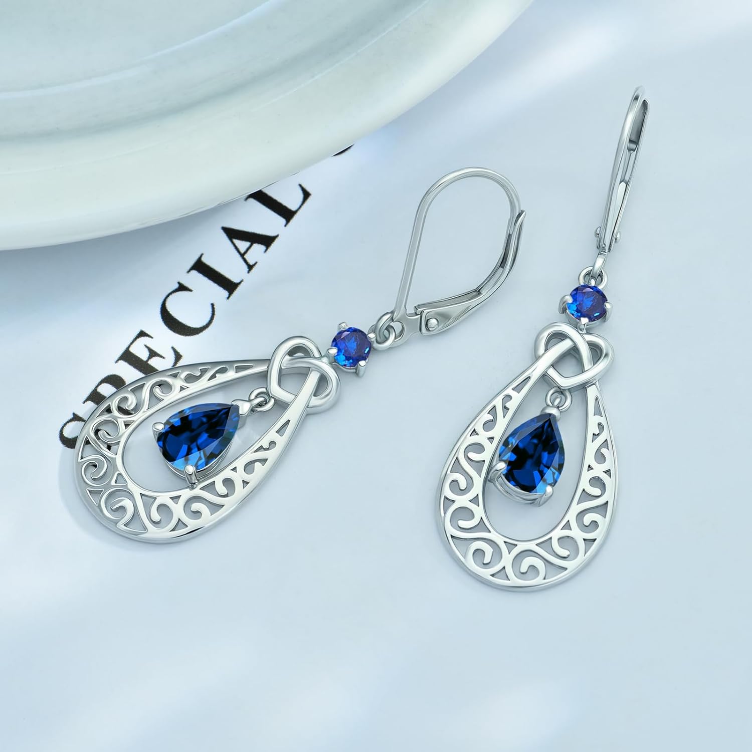 Teardrop Birthstone Dangle Drop Earrings Sterling Silver Infinity Filigree Leverback Earrings, Infinity Love Birthday Anniversary Valentines Day Gifts for Her Women Mom Wife - Image 2