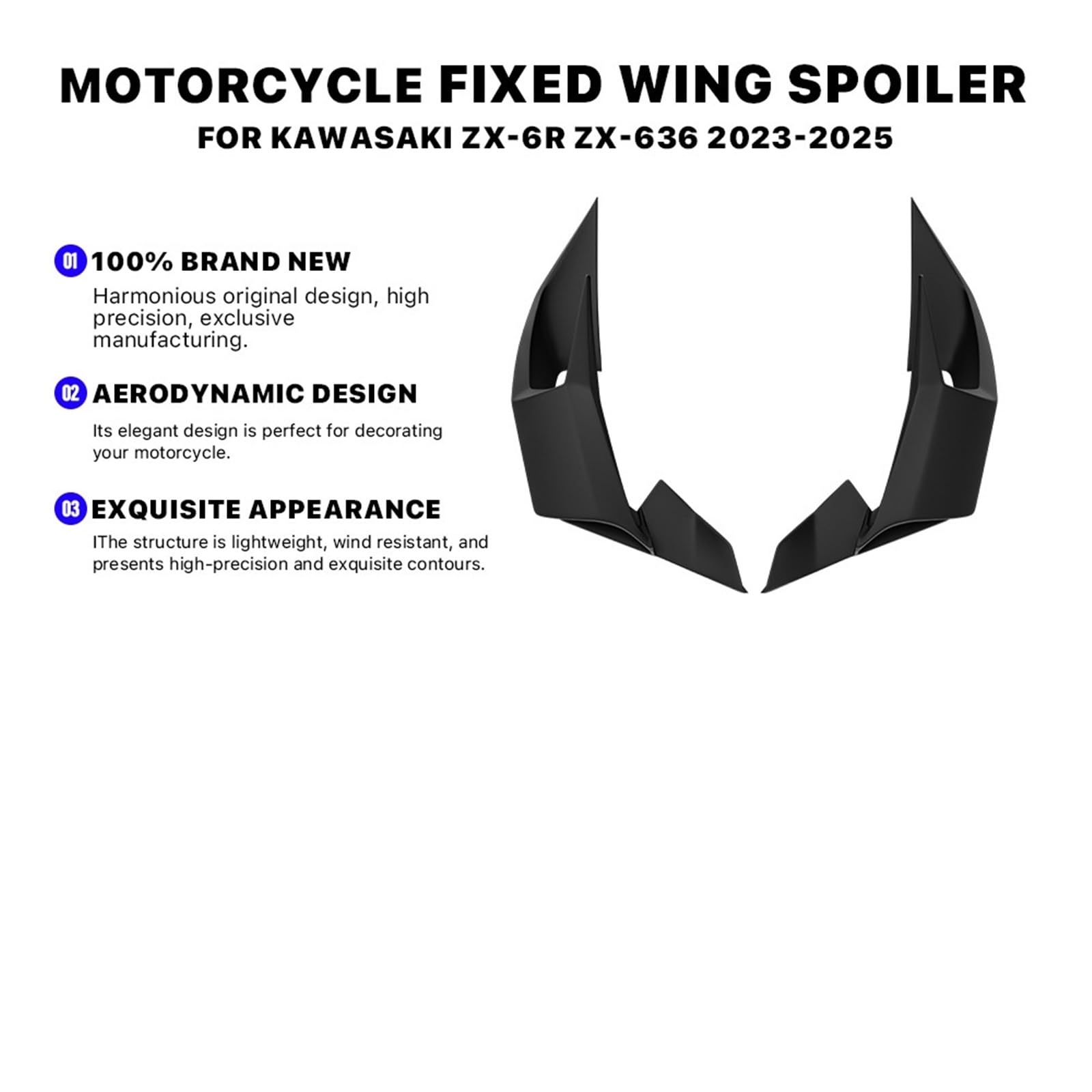 Wingletów Motocyklowych Pasuje do Kawasaki ZX-6R ZX6R ZX-636 ZX636 2023-2025 skrzydło lotki boczne Winglet Fairing przód motocykla aerodynamiczny naprawiono Spoiler Skrzydełka Motocyklowe Winglets