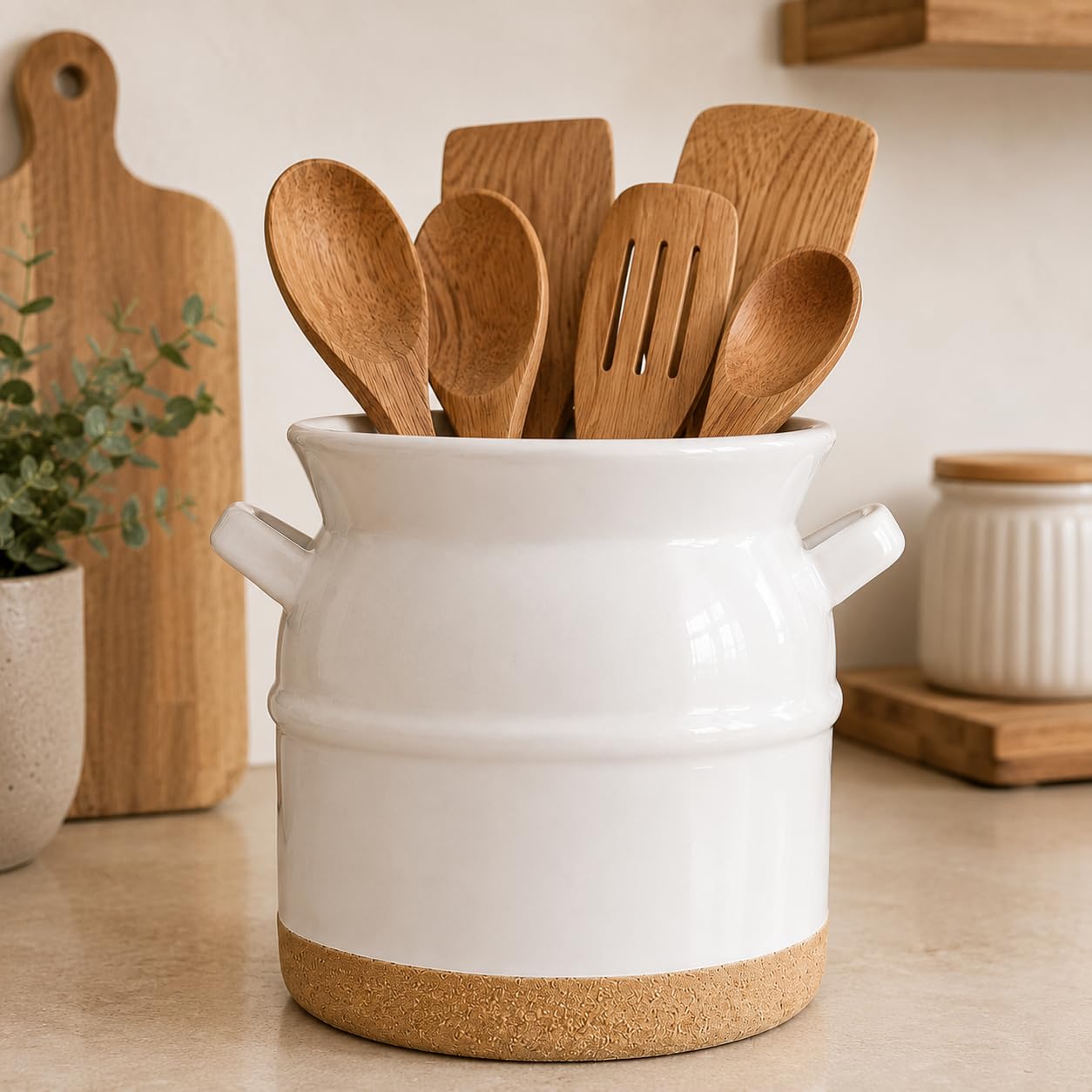 SPHINX Ceramic Utensil Holder for Kitchen Counter, 6 Inch Cylindrical Utensil Crock Organizer for Spatulas, Spoons, Whisks & Cooking Tools, Heavy Countertop Kitchen Decor (Rustic dual tone)