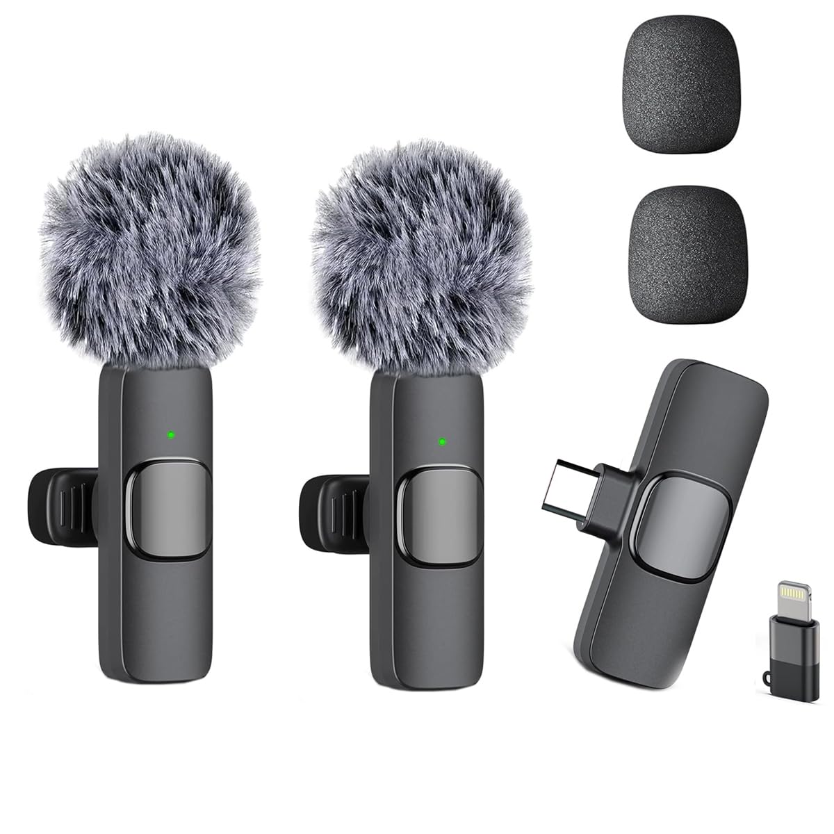 아이폰 17/16/15용 프로페셔널 무선 라발리에 마이크 2팩, USB-C 안드로이드 무선 미니 마이크, 소음 감소, 유튜브, 틱톡, 블로깅 및 인터뷰용 플러그 앤 플레이 라펠 마이크