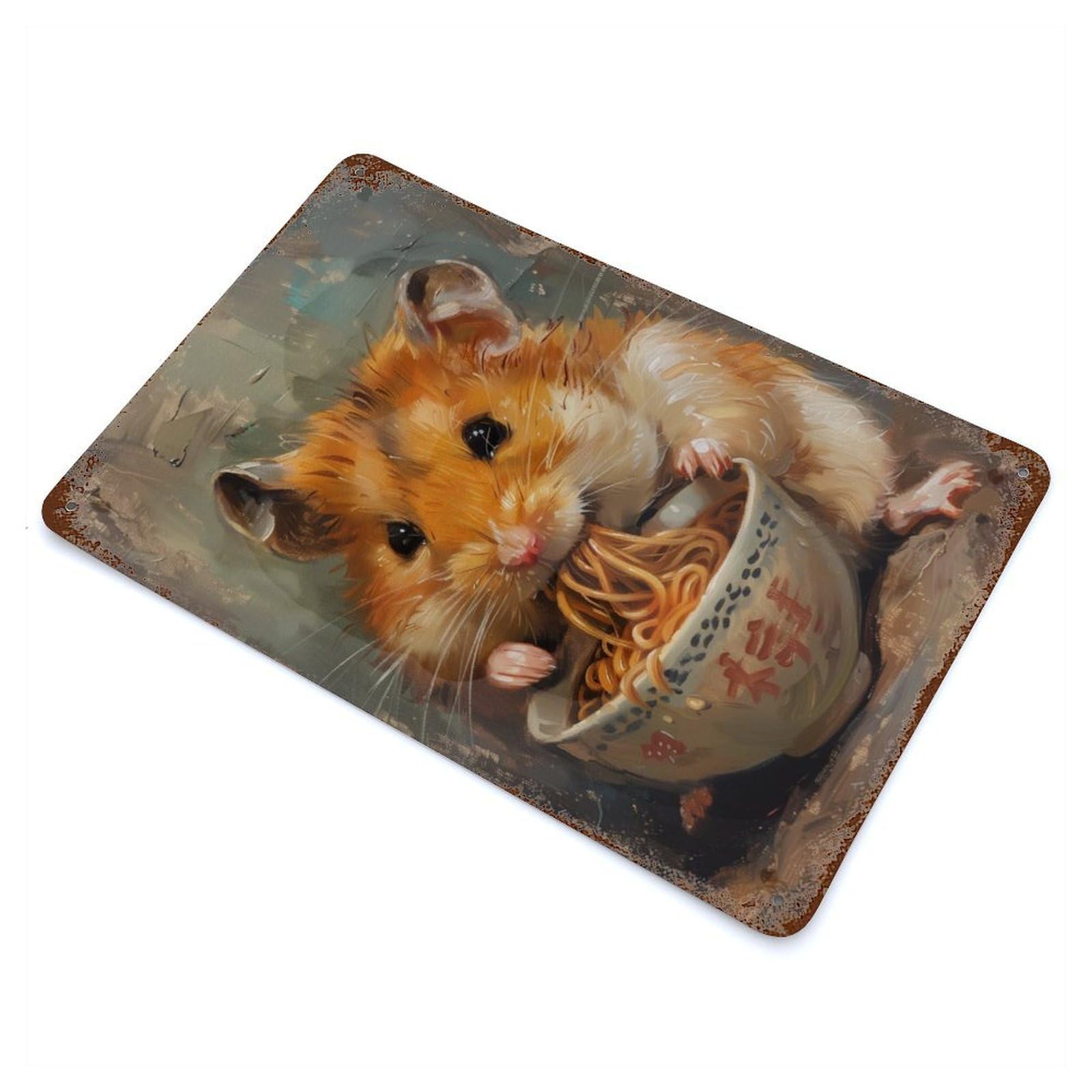 Garage Style Adorale Hamster Noodles Aged Metal Wall Plaque 11.8"x7.9", Farmhouse Wall Decor for Bar And Workshop