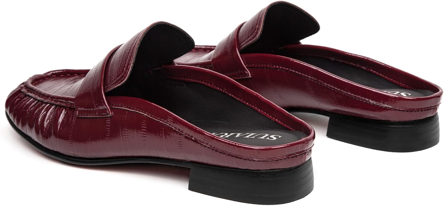 Penny Loafers for Women Chunky Heel Flat Mules Round Toe Slip on Comfortable Loafers Casual Slides Shoes
