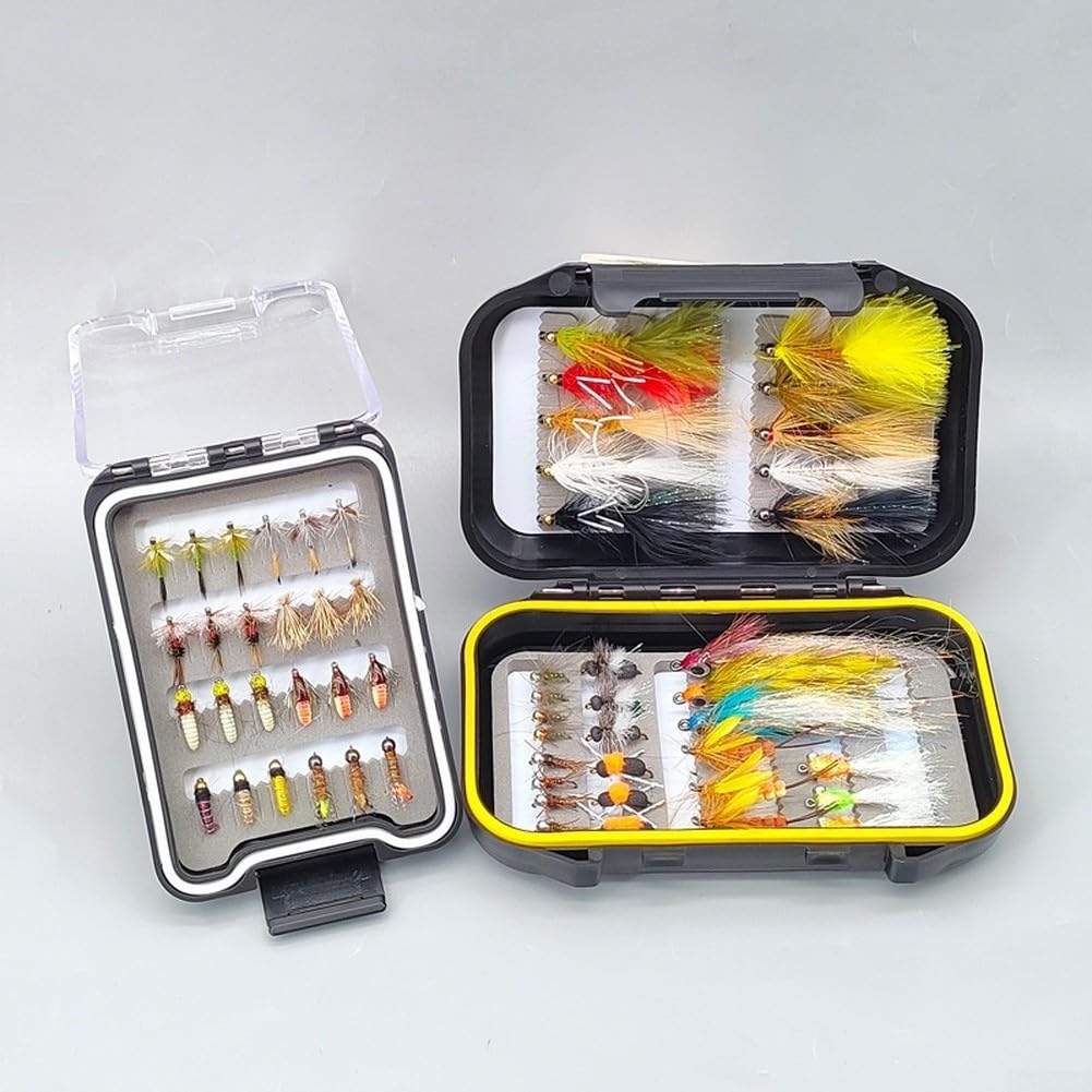 Mosche Artificiali Pesca 24pz Dry Wet Nymph Carbonio(Style B 33) | Uncini carbonio affilati, 24 misti, dry wet nymph, scatola , pesca fiume lago