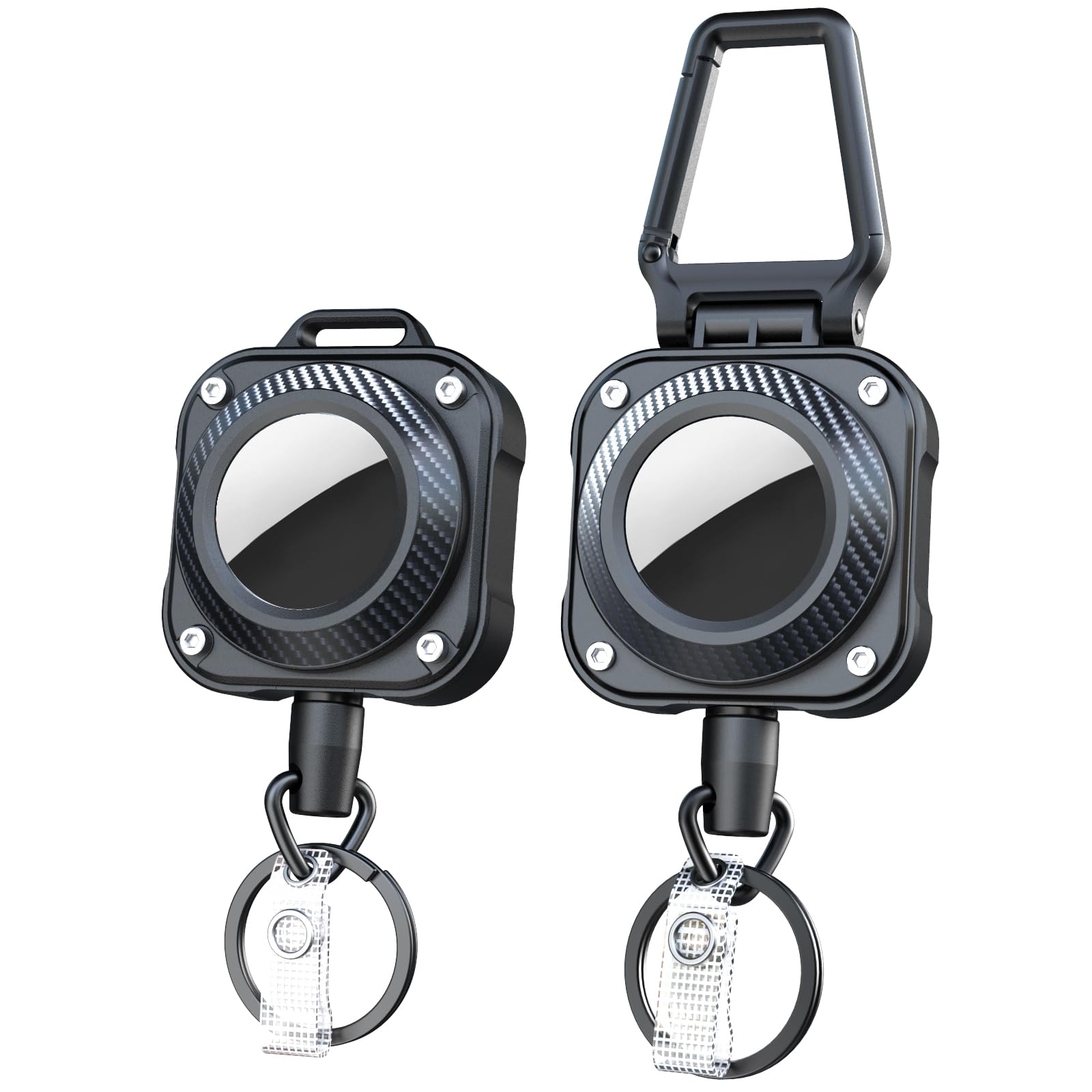 LIUGX 2 Pack Retractable Keychain for Airtag Holder, Belt Clip Ver. & Carabiner Ver, Badge Reel with 31.5” Wire Rope, 10,000+ Rebound, 8oz