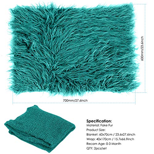 Image of Baby Photography Props Fluffy Blanket + Ripple Wrap Set Newborn Photography Wrap Mat - Dark Green
