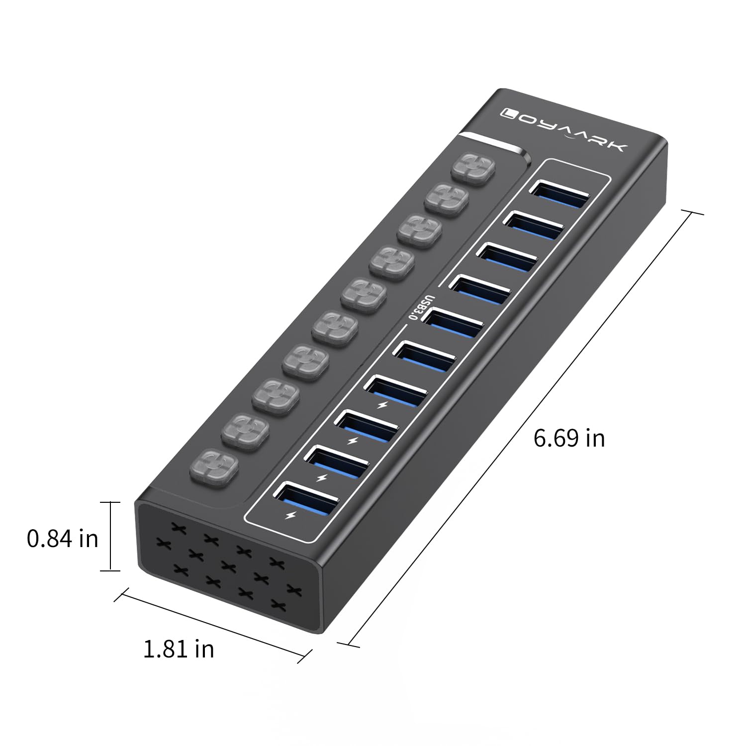 Hub USB 3.0, divisor de concentrador USB de 10 puertos con interruptores individuales y luces indicadoras, 10 puertos USB 3.0 de transferencia de datos, 4 de los cuales se pueden utilizar para carga