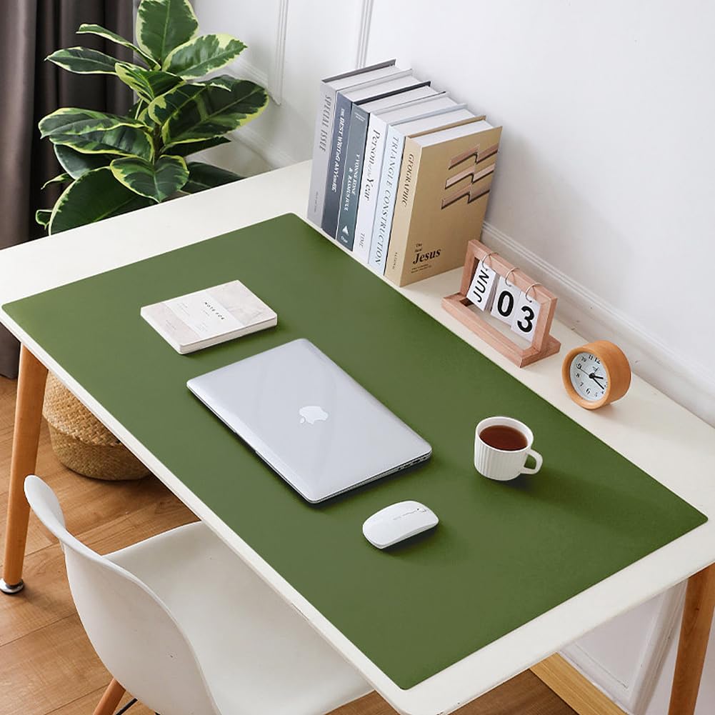 Luxurious Leather Desk Mat Extended Mouse Pad,Durable Office Home School Table Writing Desk Mat Waterproof PU Leather Desk Protector (Dark Green,70x140cm)