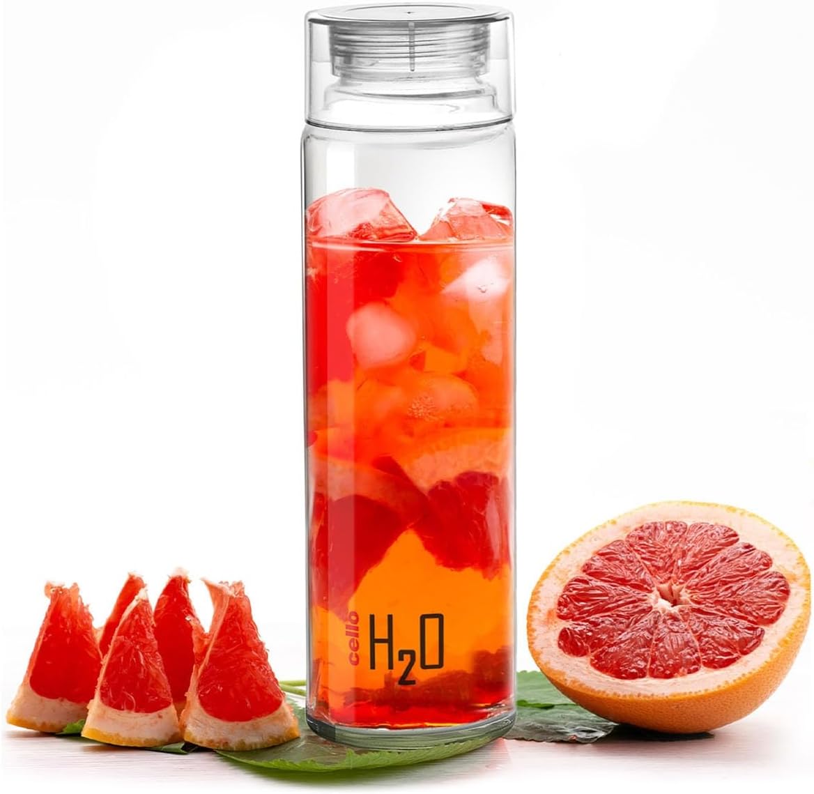 H2O Glass Fridge Water Bottle with Plastic Cap, 920 Milliliters, Clear