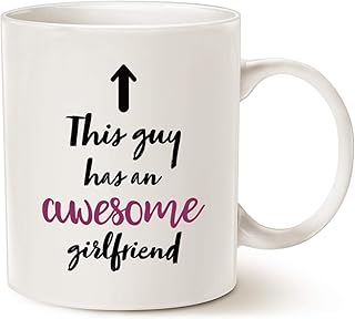 Funny Boyfriend Coffee Mug Christmas Gifts, This Guy Has an Awesome Girlfriend Best Valentines Day Gifts for Boyfriend Men, Unique Present Ideas for Him Cup White, 11 Oz