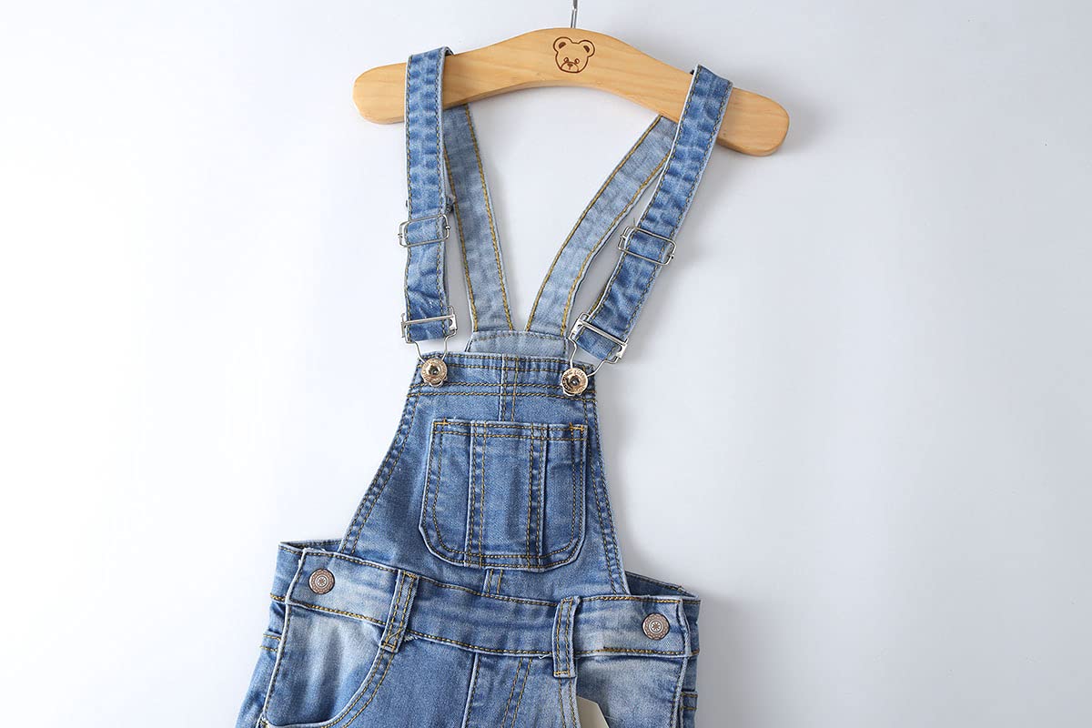 KIDSCOOL SPACE Petite Fille Garçon Jean Salopette, Tout-petit Denim Déchiré Mignon Pantalon Slim