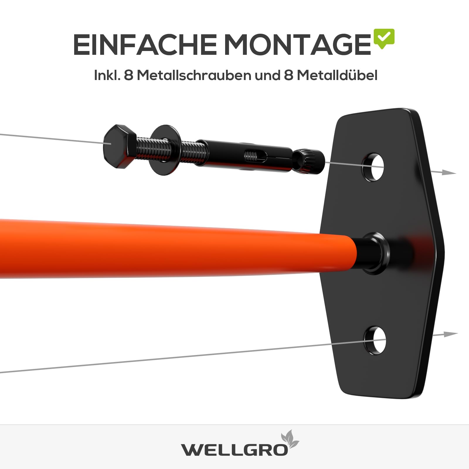 WELLGRO 4X Supporto Da Parete Per Pneumatici, Con Viti E Tasselli In Metallo, Staffa Con Rivestimento In Gomma, Circa 27 X 9 X 5 Cm, Arancione