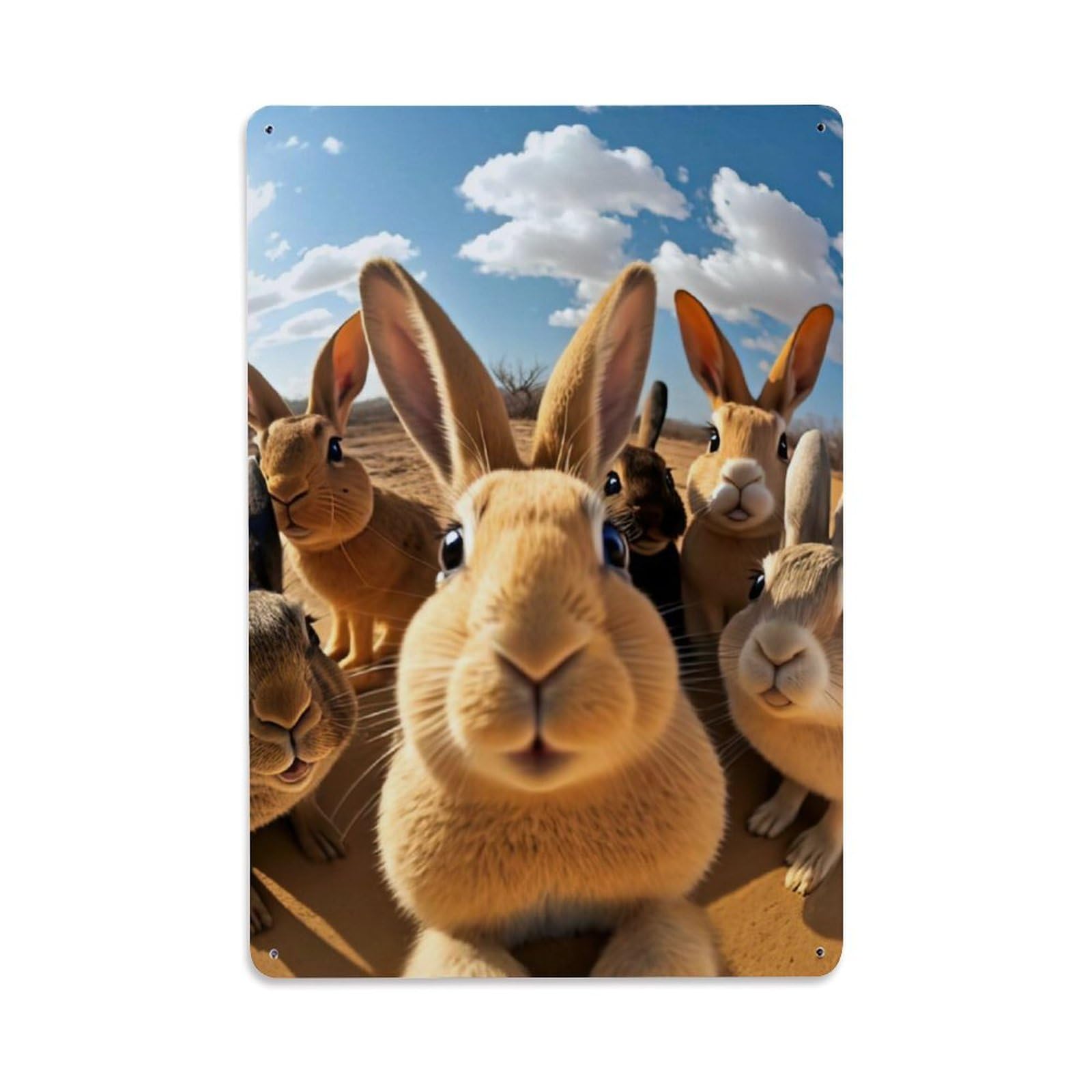 Old School Funny Animal Nature Wildlife Vintage Rabbit Selfie Metal Tin Sign Plaque Wall Decor for Cafe, Man Cave, Club Bar, Office, Home Garden Round Metal Poster 8x12Inch