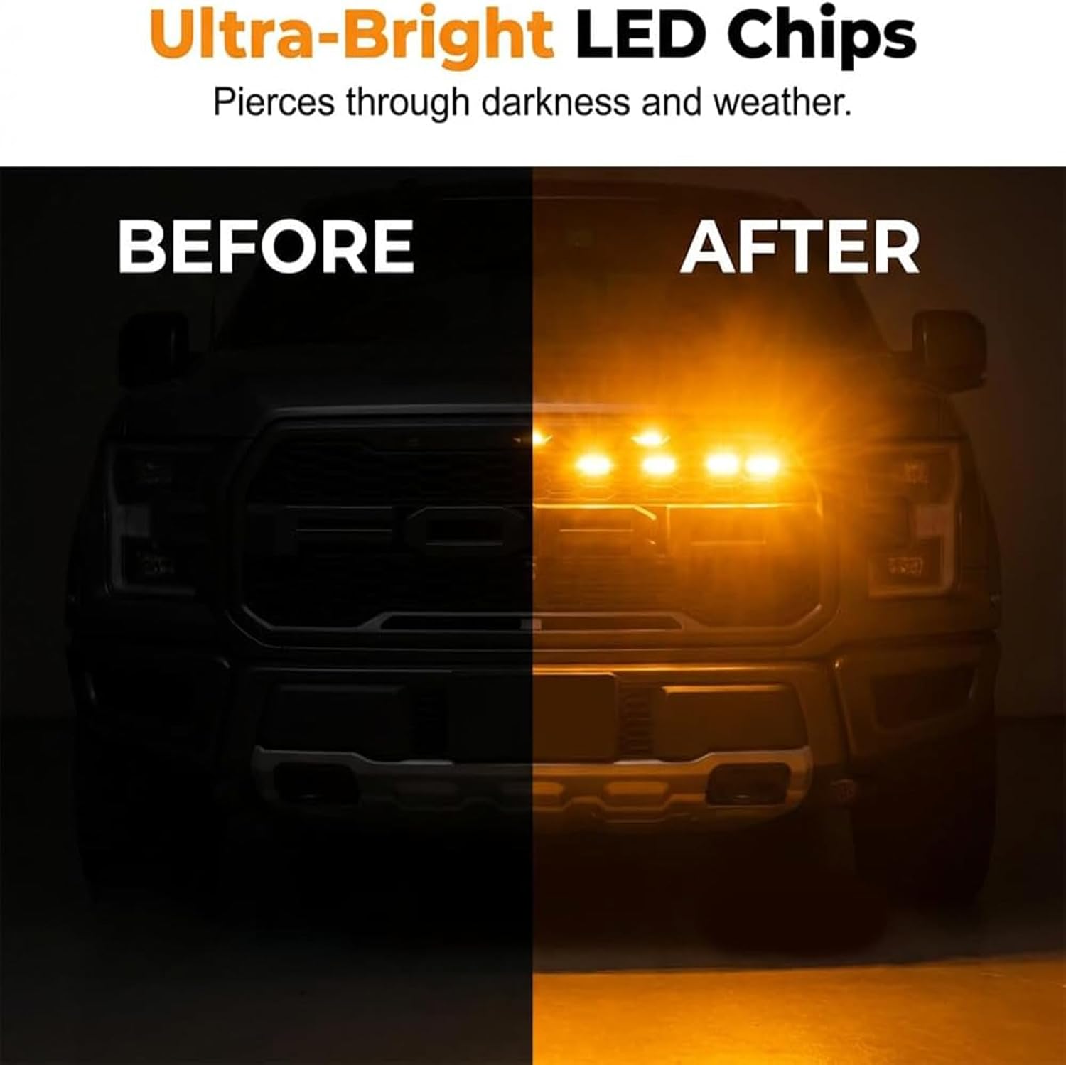LED Grill Lights with Fuse Adaptor,4PCS Amber Front Grille Lights for Trucks, Raptor Style Plug & Play Warning Light, Ip68 Waterproof Universal Fit Grille Light Accessories for All Vehicles (Set C)
